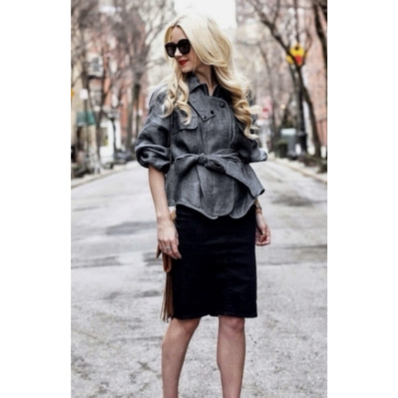 MARISSA WEBB Jacket Womens Sz S Chambray Belted Coat 100% Linen Zip Designer B15 - Picture 1 of 7